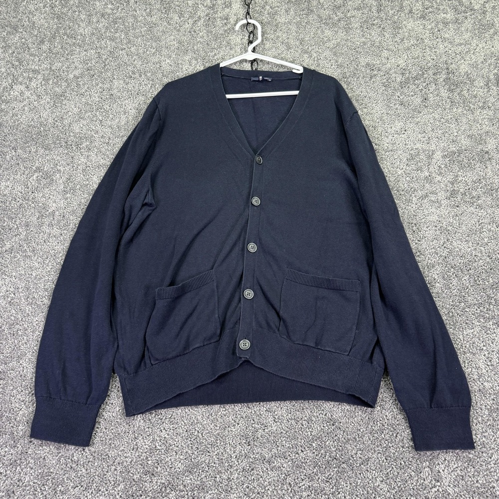 Gap Sweater Mens XL Blue Cotton Knit V Neck Button Cardigan Pockets Lightweight